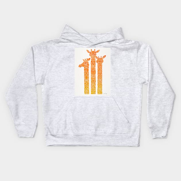 Giraffes Orange Ombre Kids Hoodie by CatCoq